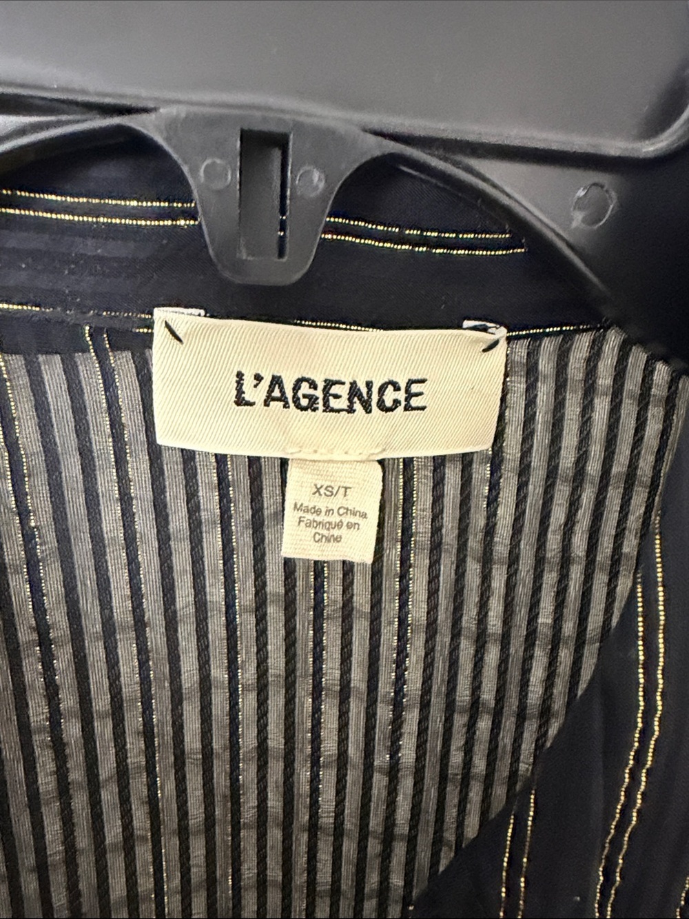 L'AGENCE Laurent Button Shirt Sheer Black Gold Metallic Stripe XS - Picture 7 of 10